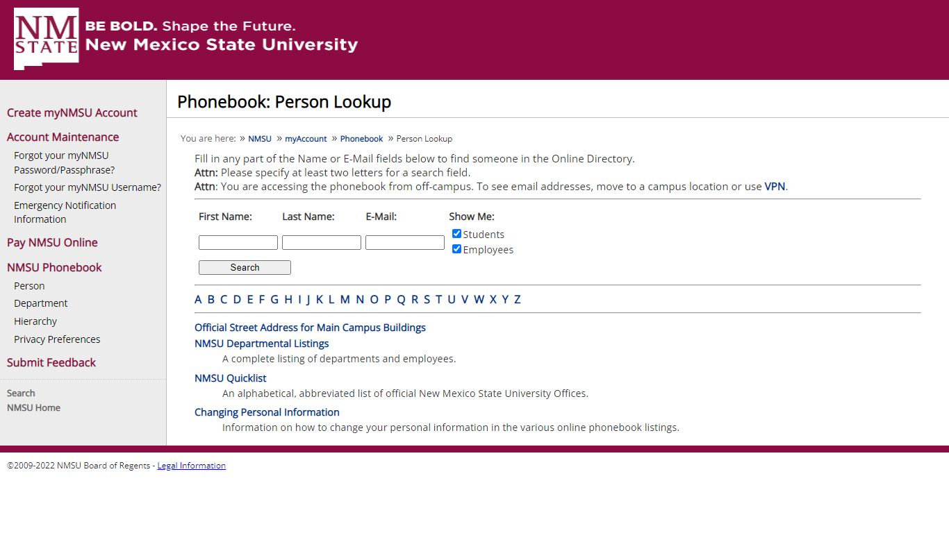 NMSU: Phonebook: Person Lookup - New Mexico State University